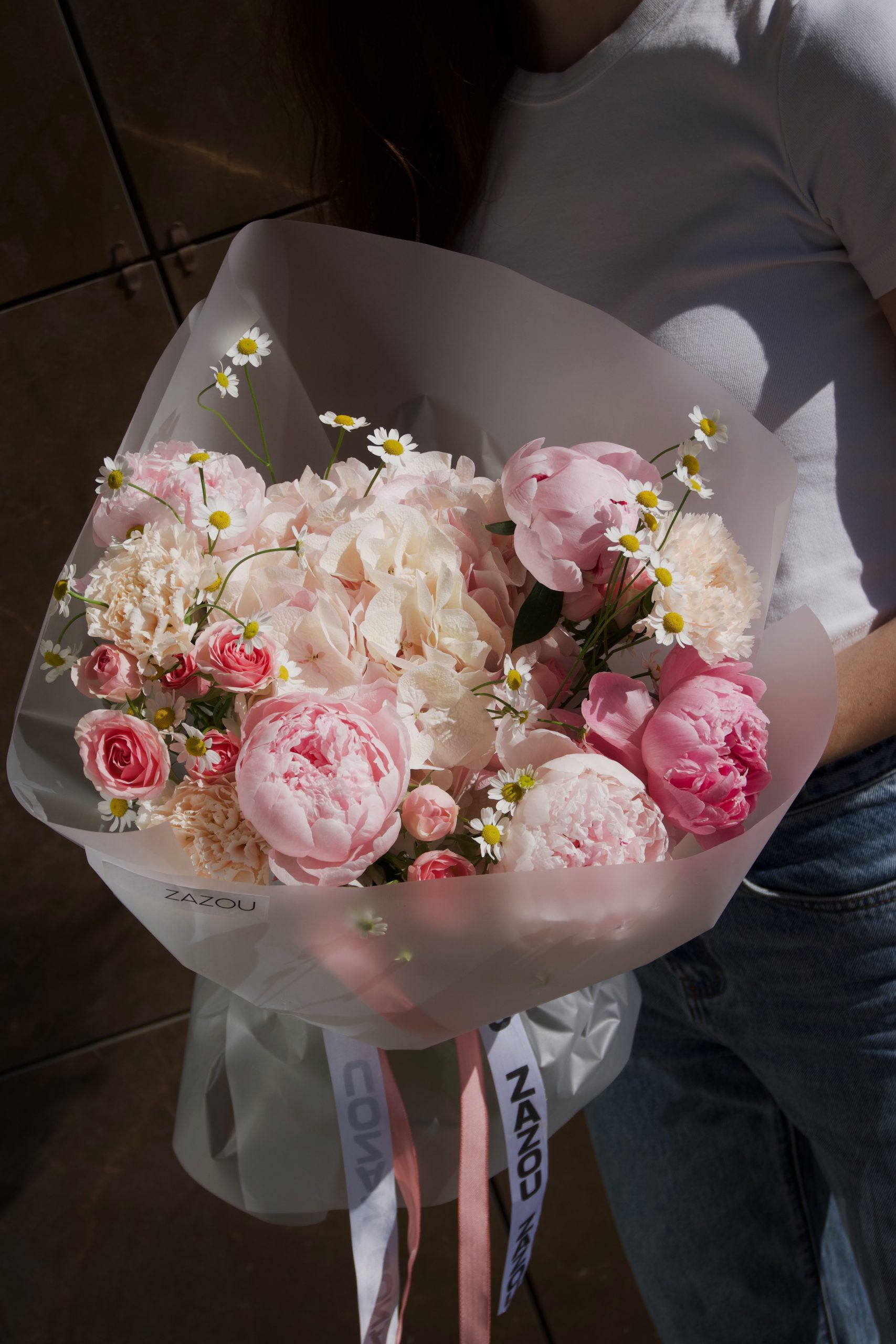 Купить букет с пионами Минск сорт Sarah Bernhardt Pink Dream Zazou
